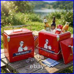 Yakimoto Portable 14Qt Red Cooler Box Retro Metal Ice Chest for Road Trips(1PC)