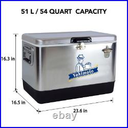 Yakimoto Portable Party Cooler Box, 54Qt Metal Retro Ice Chest, 72 Hour Cooling
