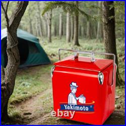 Yakimoto Retro Metal Ice Chest Cooler 14Qt Portable Beverage Cooler, Red