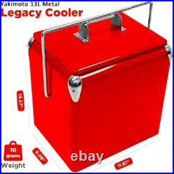 Yakimoto Retro Metal Ice Chest Cooler 14Qt Portable Beverage Cooler, Red