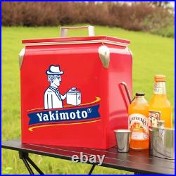 Yakimoto Retro Metal Ice Chest Cooler 14Qt Portable Beverage Cooler, Red