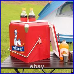 Yakimoto Retro Metal Ice Chest Cooler 14Qt Portable Beverage Cooler, Red