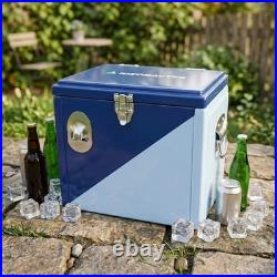 Yakimoto Vintage 16Qt Portable Metal Cooler Box for Camping, Rare -Reflex Blue