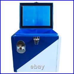 Yakimoto Vintage 16Qt Portable Metal Cooler Box for Camping, Rare -Reflex Blue