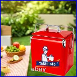 Yakimoto Vintage Metal 14 Qt Cooler with Beverage Food Storage for Picnics