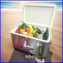 Yakimoto Vintage Metal Cooler 51L Stainless Steel for Fishing BBQ RV Ice Chest