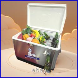 Yakimoto Vintage Metal Cooler 51L Stainless Steel for Fishing BBQ RV Ice Chest