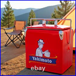 Yakimoto Vintage Metal Cooler Box, 13L/14Qt Metal Ice Chest for Camping BBQs