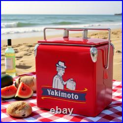 Yakimoto Vintage Metal Cooler Box, 13L/14Qt Metal Ice Chest for Camping BBQs