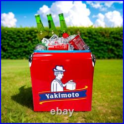 Yakimoto Vintage Metal Ice Chest Cooler Red Color for Lunch Picnic Fishing