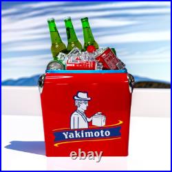 Yakimoto Vintage Metal Red Cooler with Lid, 13L/14Qt Personalized Ice Chest-NEW