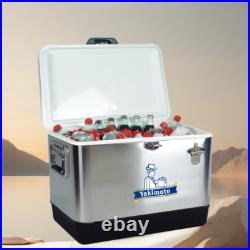 Yakimoto Vintage Silver Stainless Steel Ice Chest, 54Qt Cooler for Sturdy
